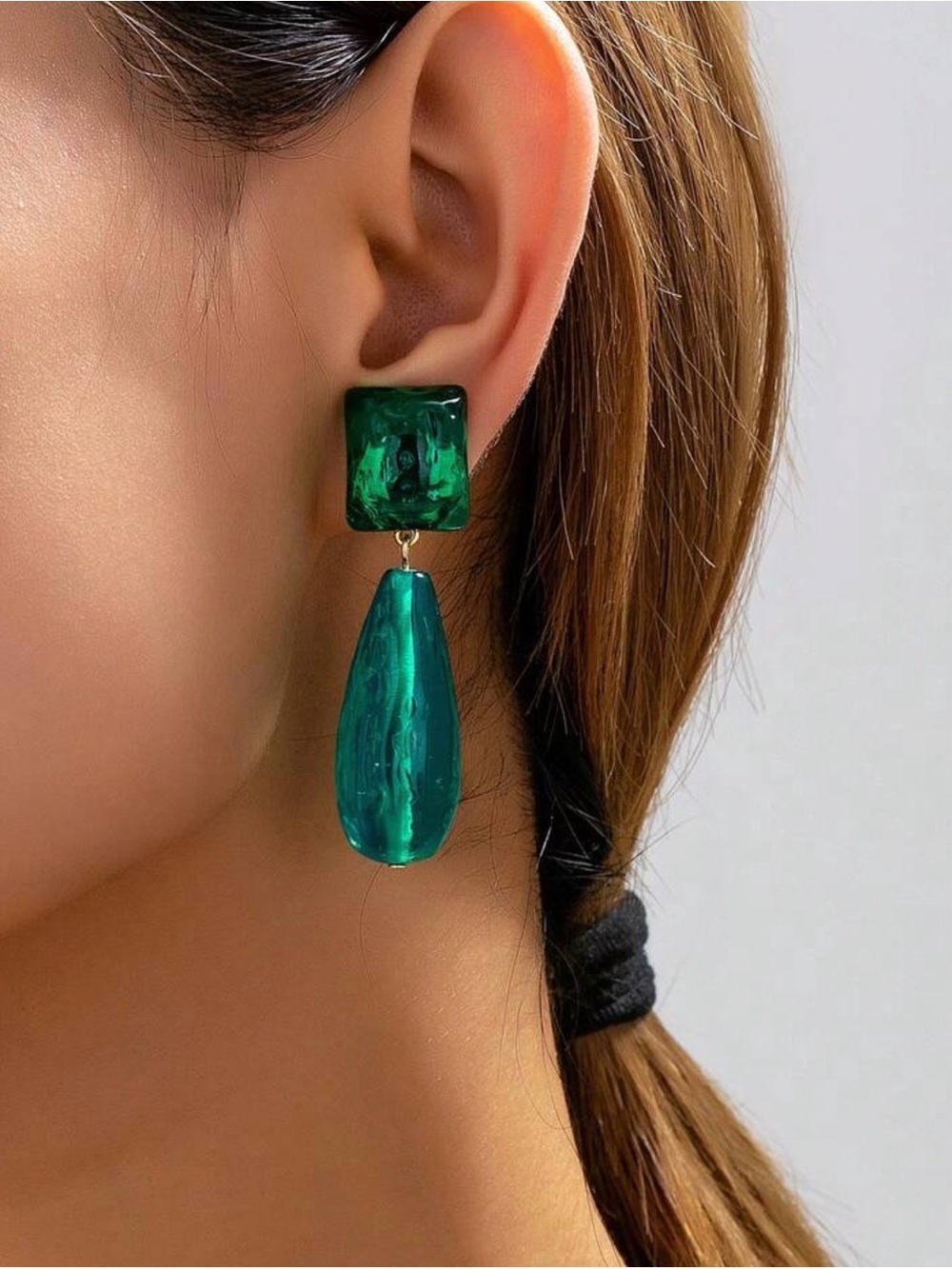 Green Resin Drop Earrings - Women Jewelry